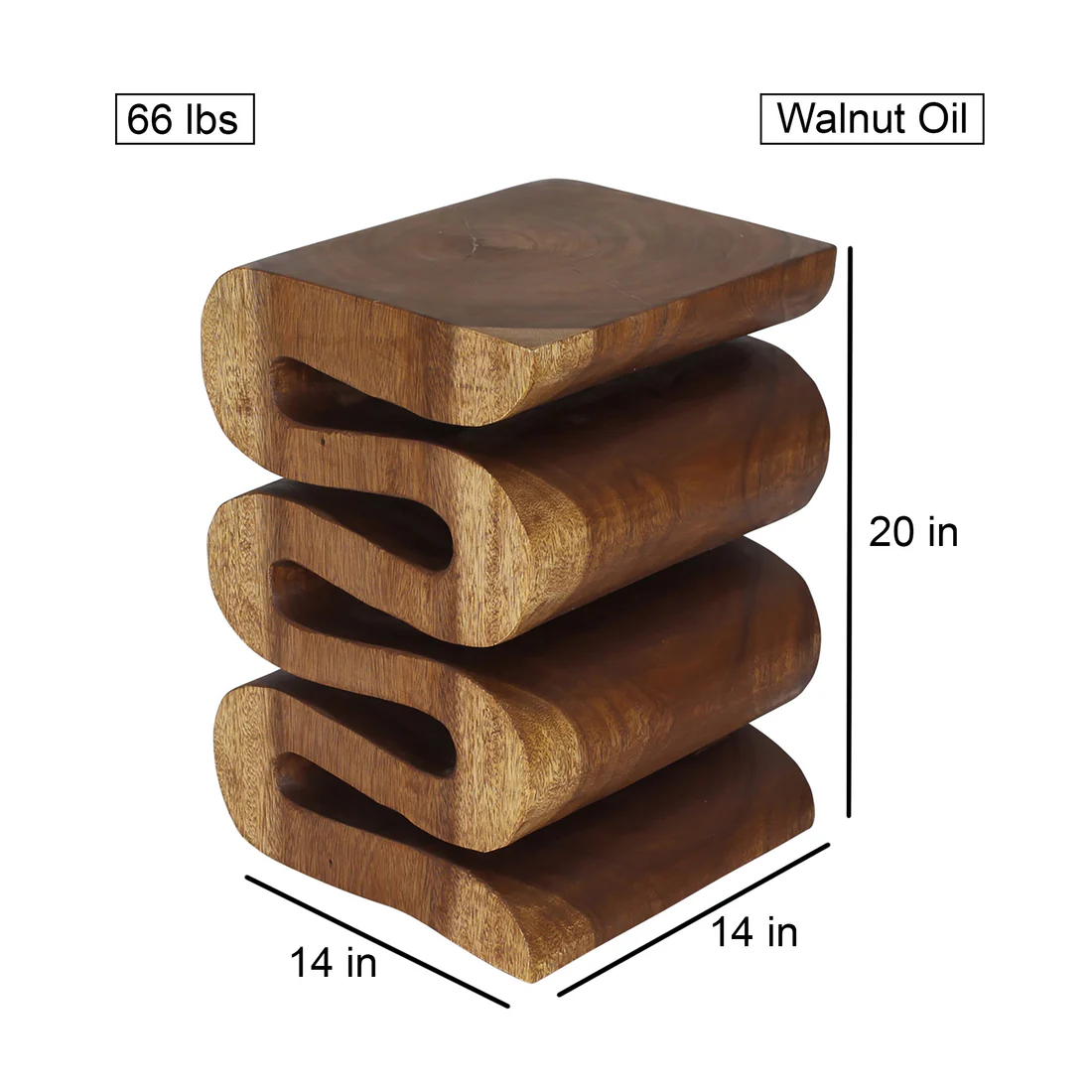 Etsora Wood Wave Verve Accent Snake Table 14x14x20 in Height Walnut Oil - Image 3