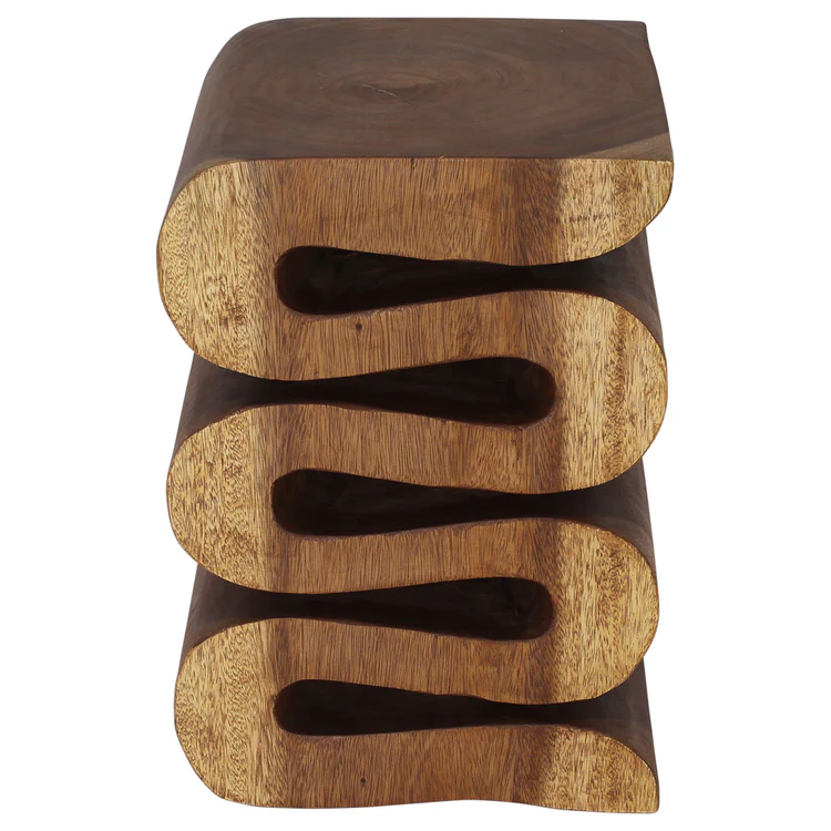 Etsora Wood Wave Verve Accent Snake Table 14x14x20 in Height Walnut Oil