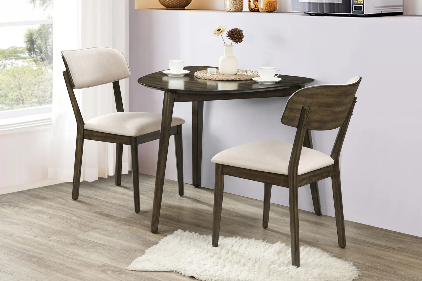 Guitar Pick Corner Table With 2 Chairs - Dark Brown - Image 2