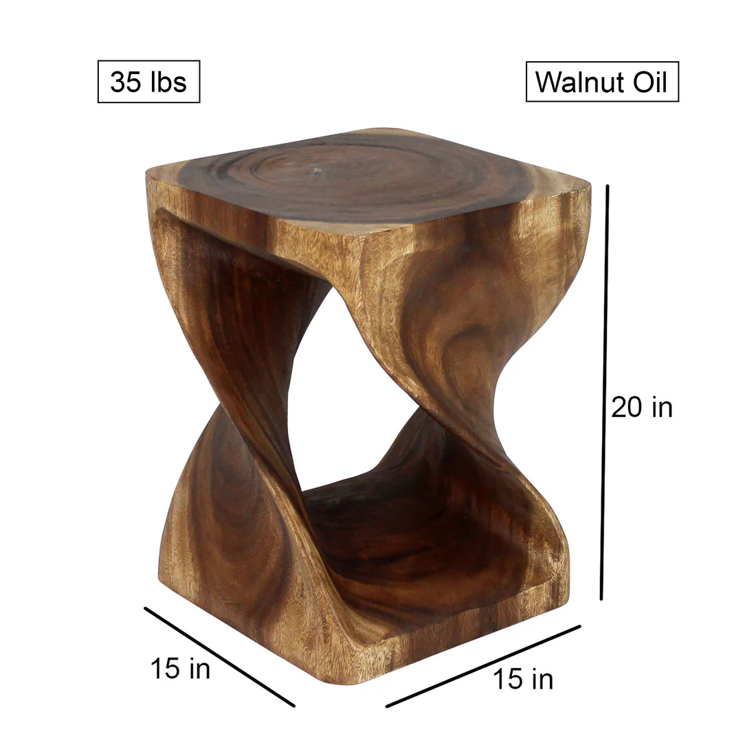 Etsora Original Twist Pedestal Side Table, Walnut, 15 x 15 x 20 in H - Image 2